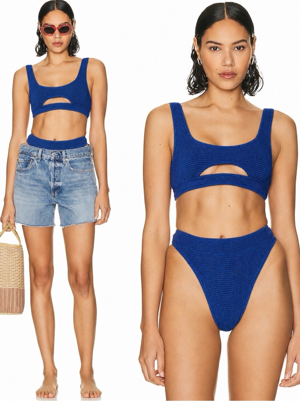bond-eye Royal Blue Textured Cutout Bikini Set